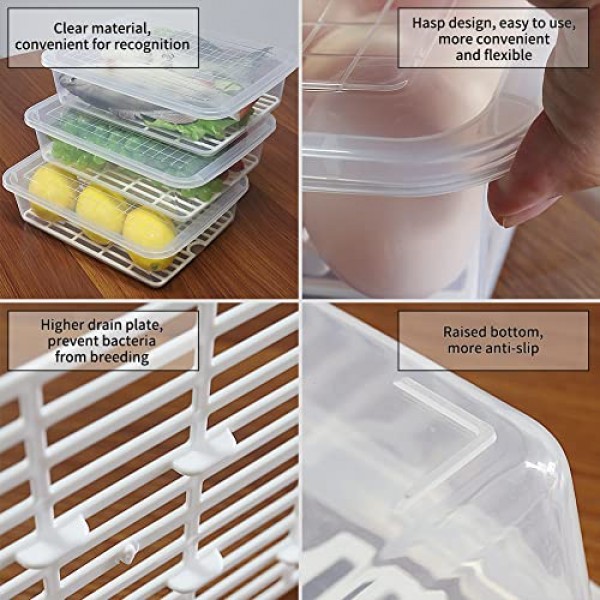 77L 식품 보관 용기, (3팩) 탈착식 배수판과 뚜껑이 있는 플라스틱 식품 용기, 쌓을 수 있는 휴대용 냉동고 보관 용기 - 과일, 야채, 고기 등을 보관할 수 있는 트레이(대