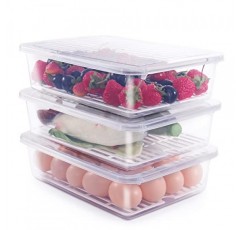 77L 식품 보관 용기, (3팩) 탈착식 배수판과 뚜껑이 있는 플라스틱 식품 용기, 쌓을 수 있는 휴대용 냉동고 보관 용기 - 과일, 야채, 고기 등을 보관할 수 있는 트레이(대