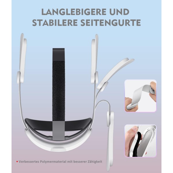 Quest 2용 Hevanto 업데이트된 헤드 스트랩, Quest 2용 조정 가능한 Elite 스트랩, Meta VR White의 게임 및 피트니스를 위한 가볍고 편안한 액세서리