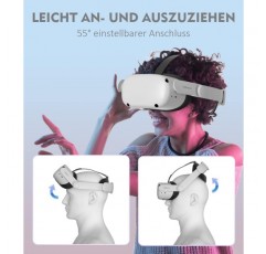 Quest 2용 Hevanto 업데이트된 헤드 스트랩, Quest 2용 조정 가능한 Elite 스트랩, Meta VR White의 게임 및 피트니스를 위한 가볍고 편안한 액세서리