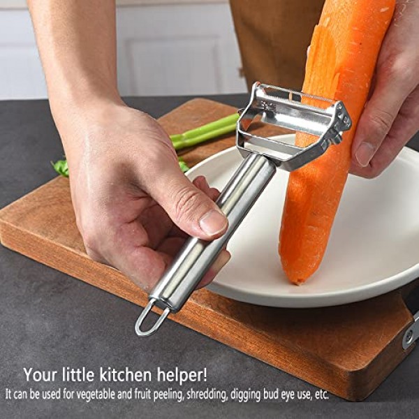 Julienne 필러 야채 필러 듀얼 블레이드 스테인레스 스틸 커터 슬라이서 (당근, 오이, 과일, 주방용 다기능 필러 용 청소 브러시 ​​포함)
