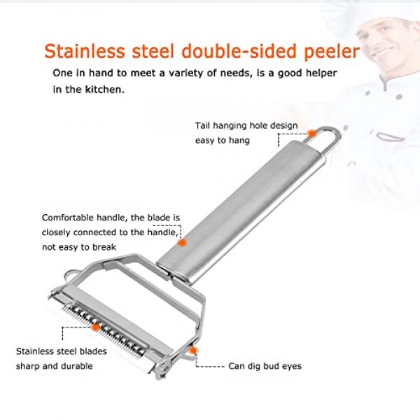 Julienne 필러 야채 필러 듀얼 블레이드 스테인레스 스틸 커터 슬라이서 (당근, 오이, 과일, 주방용 다기능 필러 용 청소 브러시 ​​포함)