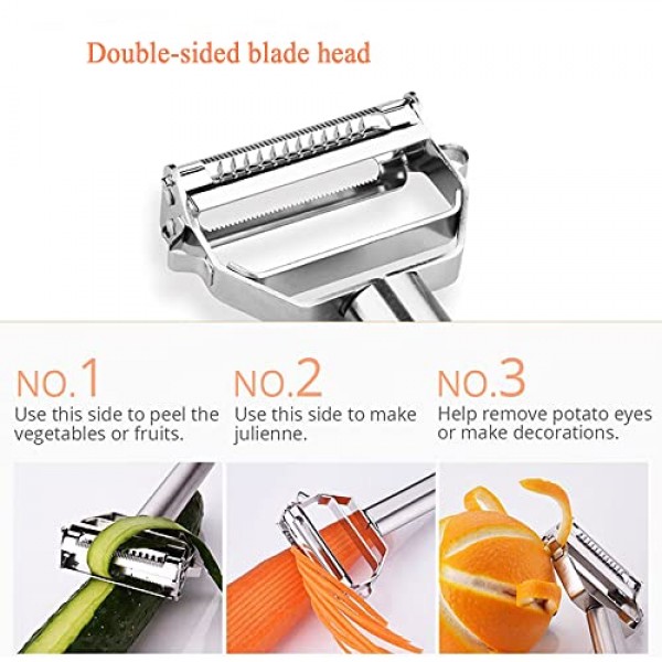 Julienne 필러 야채 필러 듀얼 블레이드 스테인레스 스틸 커터 슬라이서 (당근, 오이, 과일, 주방용 다기능 필러 용 청소 브러시 ​​포함)
