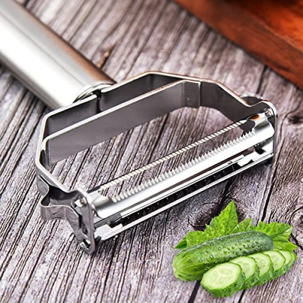 Julienne 필러 야채 필러 듀얼 블레이드 스테인레스 스틸 커터 슬라이서 (당근, 오이, 과일, 주방용 다기능 필러 용 청소 브러시 ​​포함)