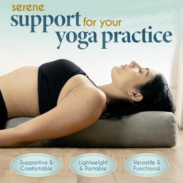 플로렌시 요가 볼스터 베개 - 회복 요가를 위한 고급스러운 벨벳 볼스터 - 운반 손잡이가 있는 대형 직사각형 쿠션 - 지지 명상 쿠션 - 세탁기로 세탁 가능한 커버 및 