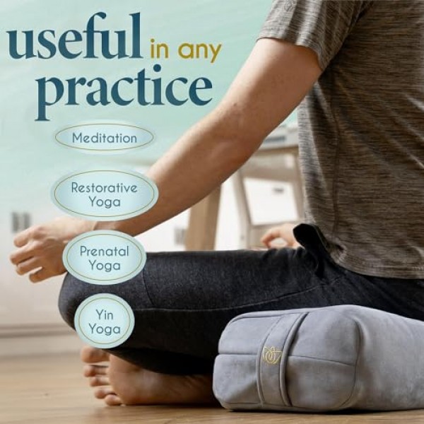 플로렌시 요가 볼스터 베개 - 회복 요가를 위한 고급스러운 벨벳 볼스터 - 운반 손잡이가 있는 대형 직사각형 쿠션 - 지지 명상 쿠션 - 세탁기로 세탁 가능한 커버 및 