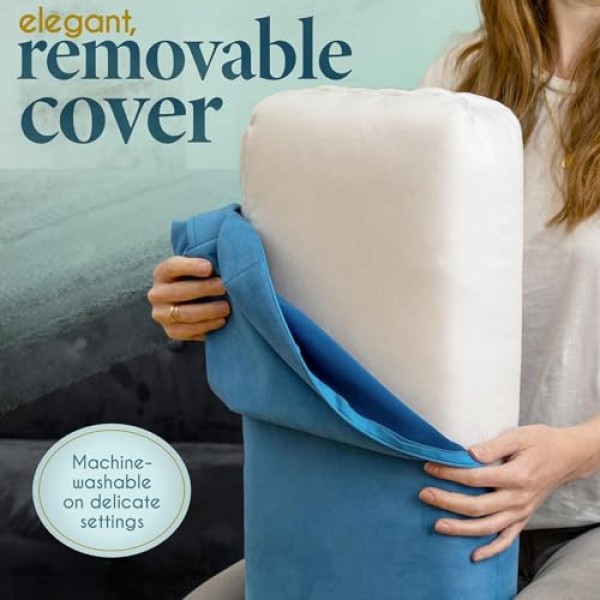 플로렌시 요가 볼스터 베개 - 회복 요가를 위한 고급스러운 벨벳 볼스터 - 운반 손잡이가 있는 대형 직사각형 쿠션 - 지지 명상 쿠션 - 세탁기로 세탁 가능한 커버 및 