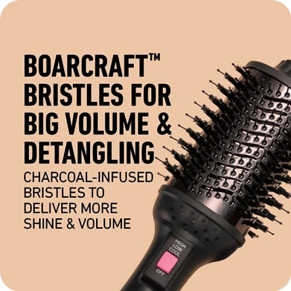 BOLDIFY 프로페셔널 블로우 드라이 브러시 - 부드럽고 빛나는 컬, 웨이브 또는 스트레이트너용 - BoarCraft™ 숯 주입 헤어 드라이어 브러시(Volumtech™, 곱슬 방지 고급 이온