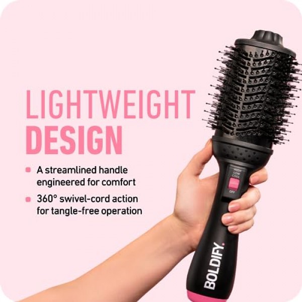BOLDIFY 프로페셔널 블로우 드라이 브러시 - 부드럽고 빛나는 컬, 웨이브 또는 스트레이트너용 - BoarCraft™ 숯 주입 헤어 드라이어 브러시(Volumtech™, 곱슬 방지 고급 이온