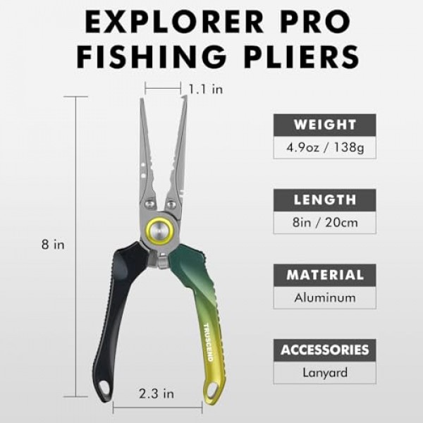 낚시 엉뚱한 장비 도구가 포함된 TRUSCEND 낚시 펜치 키트, 바닷물 방지 테플론 코팅 다기능 낚시 장비, 물고기 후크 제거제 분할 링 플라이어 플라이 낚시 도구, 남성용 