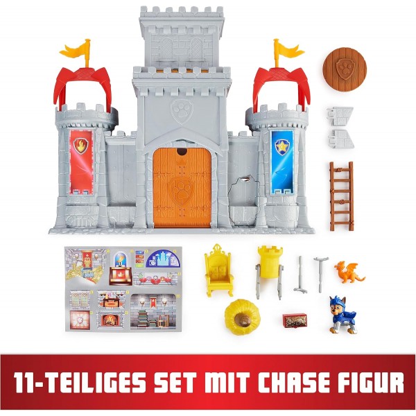 Paw Patrol, Rescue Knights Knight's Castle Headquarters, 추격전이 포함된 11피스 플레이 세트, 미니 드래곤 및 다양한 액세서리, 3세 이상 어린이용 장난감