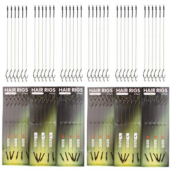 36pcs 잉어 낚시 후크 리더 Boilie Rigs 잉어 낚시 땋은 라인 낚시 후크 수제 잉어 리그 후크 크기 2 #4 #6 #