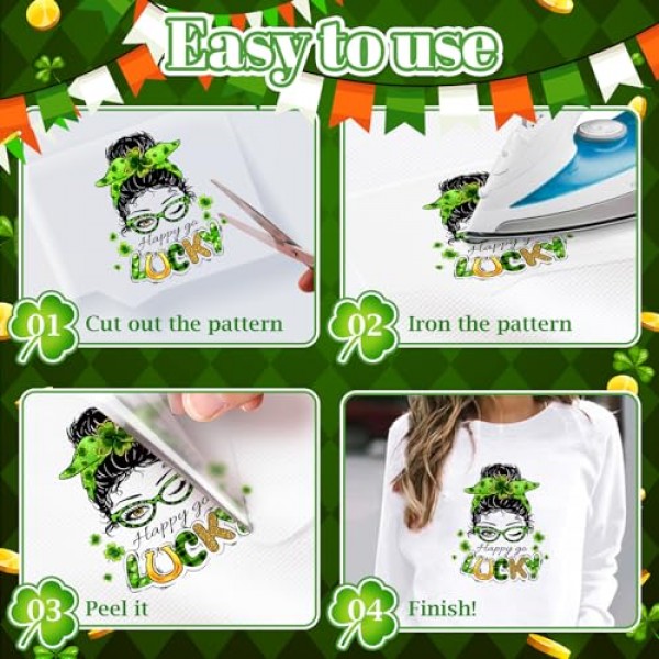 Loozykit 티셔츠 용 데칼에 아이언 빨 수있는 열전달 비닐 스티커 테마 아이언 패치 DIY 의류 가방 모자 베개 공예 장식 (성 패트릭의 날 24Pcs) 용 스티커에 아이언