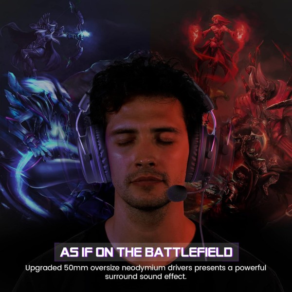 EKSA E900 PC 게임용 헤드셋(마이크 포함), 탈착식 소음 제거 마이크 및 스테레오 베이스 사운드, 3.5mm 잭 PS4 유선 게임용 헤드폰, PC, 노트북, Xbox One용 PS5 게이머 헤드폰, 