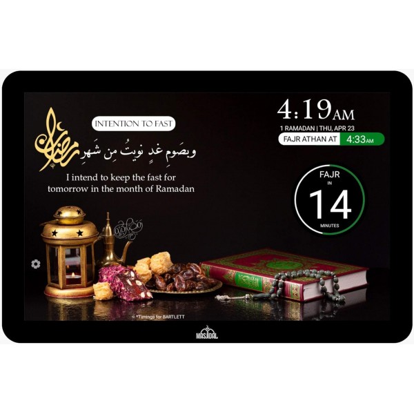 Masjidal Next Gen 14 Athan Clock Frame-Sync with local Masjid, Quran Dikhr Hadith 벽 이슬람 기도 시계 장식 Azan Adhan Clock Black 14 인치