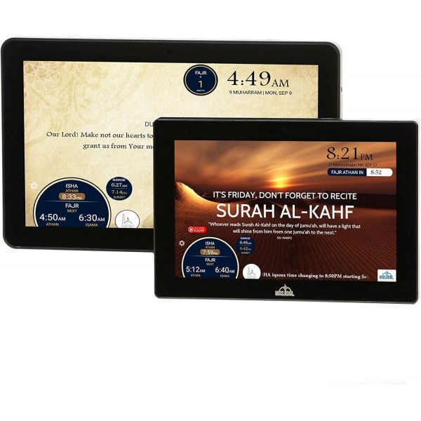 Masjidal Next Gen 14 Athan Clock Frame-Sync with local Masjid, Quran Dikhr Hadith 벽 이슬람 기도 시계 장식 Azan Adhan Clock Black 14 인치