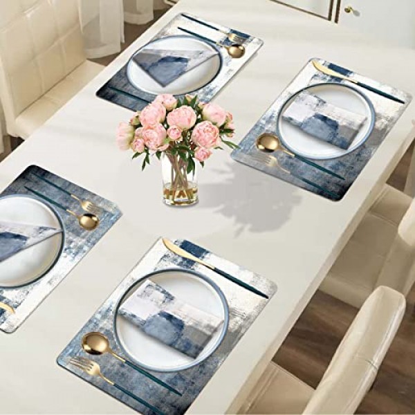 MCALK 파란색 플레이스매트 4개 및 천 냅킨 8개 세트, 현대 미술 플레이스매트, 가정 주방 장식용 추상 미술 페인팅 플레이스매트(플레이스매트 18