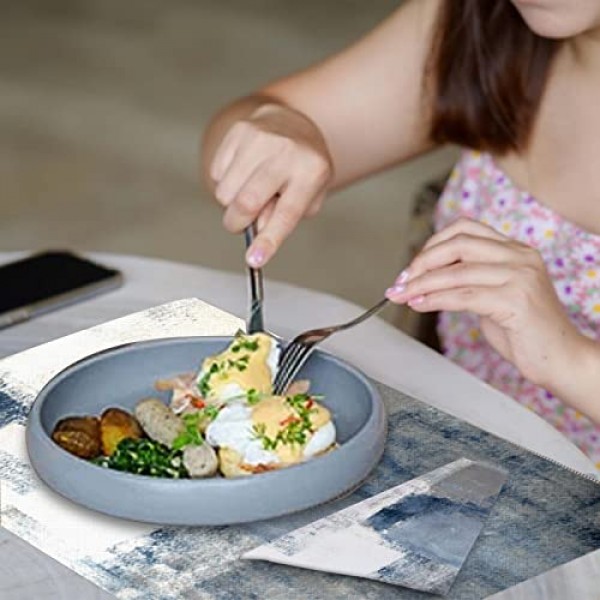 MCALK 파란색 플레이스매트 4개 및 천 냅킨 8개 세트, 현대 미술 플레이스매트, 가정 주방 장식용 추상 미술 페인팅 플레이스매트(플레이스매트 18