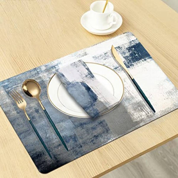 MCALK 파란색 플레이스매트 4개 및 천 냅킨 8개 세트, 현대 미술 플레이스매트, 가정 주방 장식용 추상 미술 페인팅 플레이스매트(플레이스매트 18