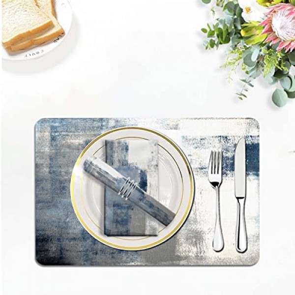 MCALK 파란색 플레이스매트 4개 및 천 냅킨 8개 세트, 현대 미술 플레이스매트, 가정 주방 장식용 추상 미술 페인팅 플레이스매트(플레이스매트 18