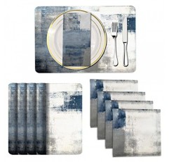 MCALK 파란색 플레이스매트 4개 및 천 냅킨 8개 세트, 현대 미술 플레이스매트, 가정 주방 장식용 추상 미술 페인팅 플레이스매트(플레이스매트 18