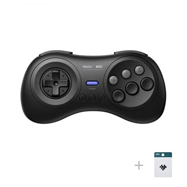 8Bitdo M30 무선 블루투스 컨트롤러 레트로 게임패드(스위치, PC Windows, MacOS, Android, Raspberry Pi, Sega Genesis 및 Sega Mega Drive 스타일 포함)(검은색)