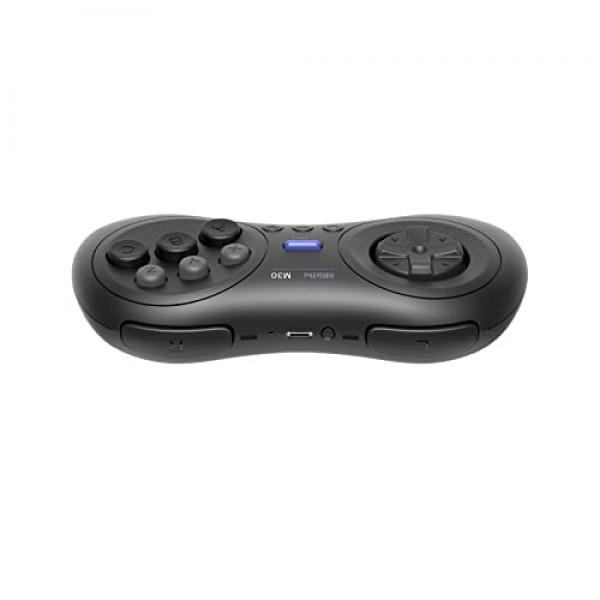 8Bitdo M30 무선 블루투스 컨트롤러 레트로 게임패드(스위치, PC Windows, MacOS, Android, Raspberry Pi, Sega Genesis 및 Sega Mega Drive 스타일 포함)(검은색)