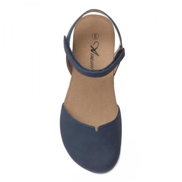 Athlefit 여성용 폐쇄 발가락 샌들 컴포트 코르크 풋베드 아치 지원 플랫 샌들