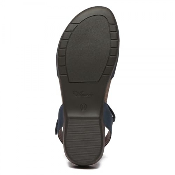 Athlefit 여성용 폐쇄 발가락 샌들 컴포트 코르크 풋베드 아치 지원 플랫 샌들