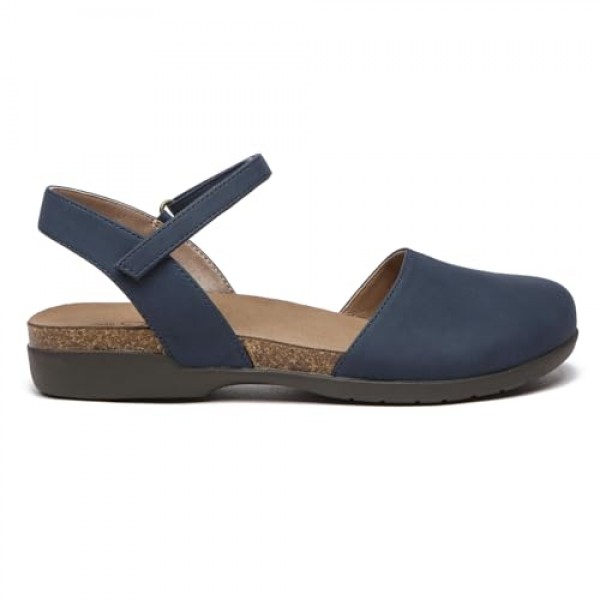 Athlefit 여성용 폐쇄 발가락 샌들 컴포트 코르크 풋베드 아치 지원 플랫 샌들