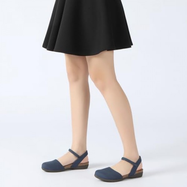 Athlefit 여성용 폐쇄 발가락 샌들 컴포트 코르크 풋베드 아치 지원 플랫 샌들