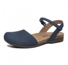 Athlefit 여성용 폐쇄 발가락 샌들 컴포트 코르크 풋베드 아치 지원 플랫 샌들