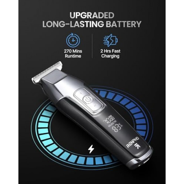 남성용 RENPHO 무선 이발기, LED 디스플레이가 있는 수염 트리머, 남성용 4단 이발기, 0.15mm 전문 이발사, 헤어 커팅 키트, 글로벌 여행용 100-240V