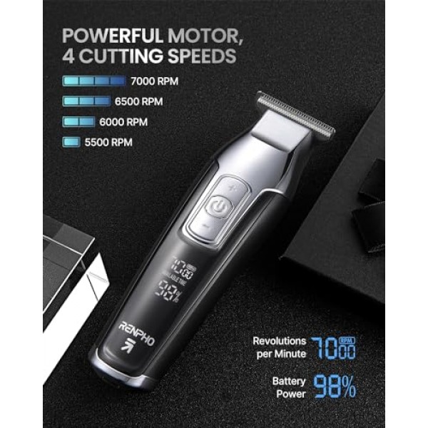 남성용 RENPHO 무선 이발기, LED 디스플레이가 있는 수염 트리머, 남성용 4단 이발기, 0.15mm 전문 이발사, 헤어 커팅 키트, 글로벌 여행용 100-240V