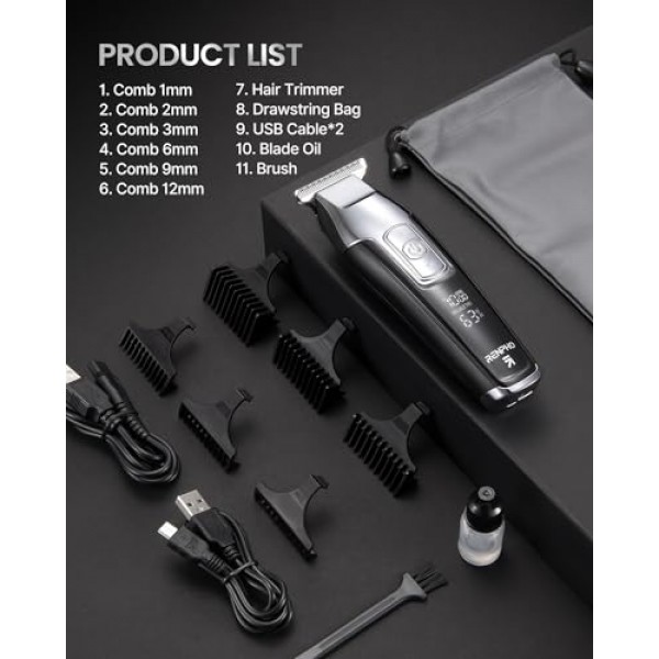 남성용 RENPHO 무선 이발기, LED 디스플레이가 있는 수염 트리머, 남성용 4단 이발기, 0.15mm 전문 이발사, 헤어 커팅 키트, 글로벌 여행용 100-240V