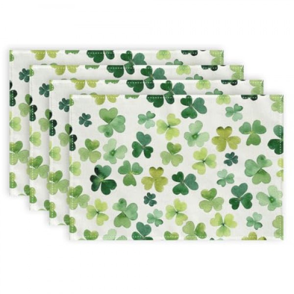 ARKENY 성 패트릭의 날 Placemats 12x18 인치 4개 세트, 토끼풀 녹색 봄 계절 농가 삼베 실내 주방 식탁 매트 장식 홈 파티 AP393-4