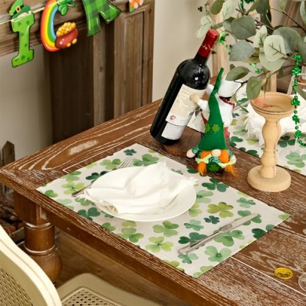 ARKENY 성 패트릭의 날 Placemats 12x18 인치 4개 세트, 토끼풀 녹색 봄 계절 농가 삼베 실내 주방 식탁 매트 장식 홈 파티 AP393-4