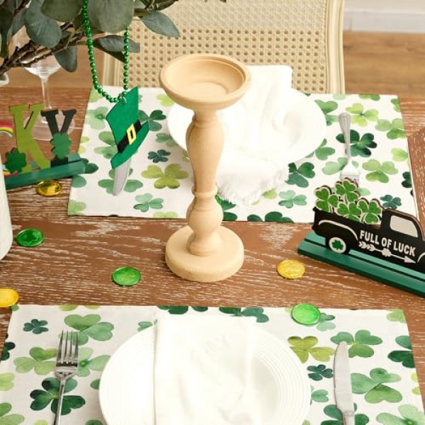 ARKENY 성 패트릭의 날 Placemats 12x18 인치 4개 세트, 토끼풀 녹색 봄 계절 농가 삼베 실내 주방 식탁 매트 장식 홈 파티 AP393-4