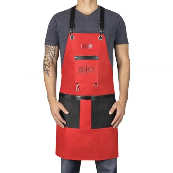 Stylecraft 헤어 커팅 앞치마, 헤비 웨이트, 방수, 전문 이발소 크로스 백 스트랩 및 포켓