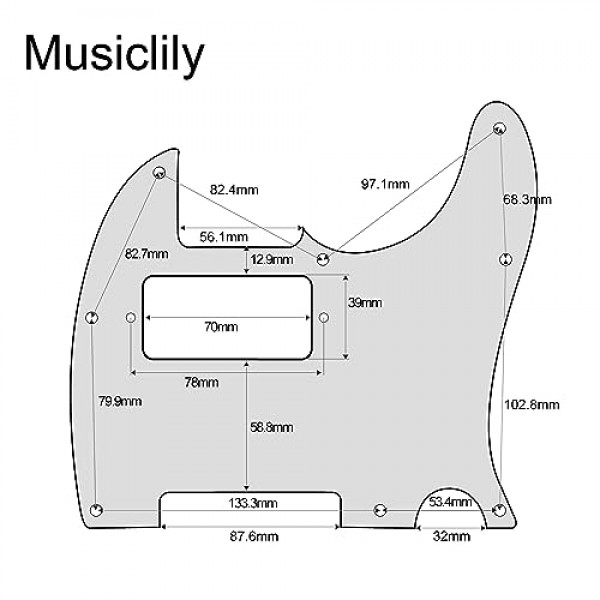 Musiclily 8 홀 기타 텔레캐스터 픽가드 험버커 HH 미국/멕시코 제작 펜더 표준 텔레캐스터 모던 스타일, 3 플라이 블랙
