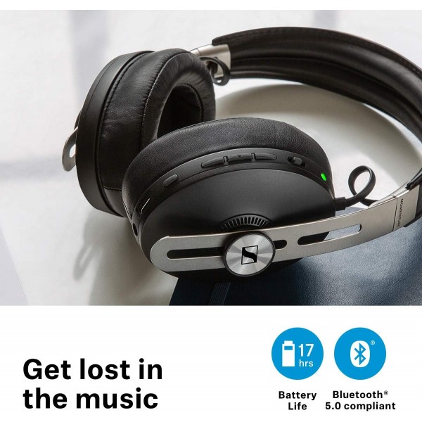 Sennheiser Momentum Wireless 3 리퍼브 상품 - 자동 온/오프, 스마트 일시 중지 및 Smart Control 앱이 있는 노이즈 캔슬링 헤드폰, Alexa 통합 블랙