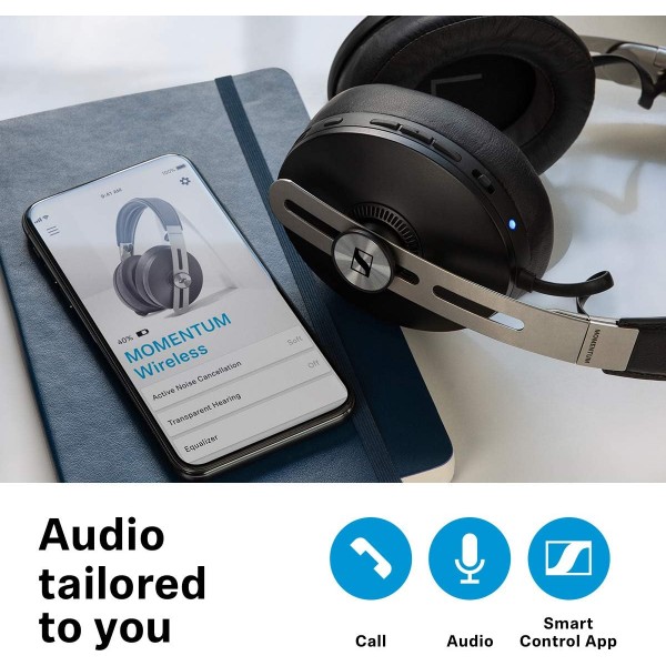 Sennheiser Momentum Wireless 3 리퍼브 상품 - 자동 온/오프, 스마트 일시 중지 및 Smart Control 앱이 있는 노이즈 캔슬링 헤드폰, Alexa 통합 블랙
