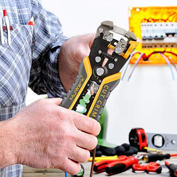 MulWark 3 in 1 자동 자체 조정 와이어 스트리퍼/커터/크림퍼, 전기 와이어 스트리핑, 케이블 절단, 8AWG ~ 30AWG의 압착 도구용 8인치 멀티 플라이어