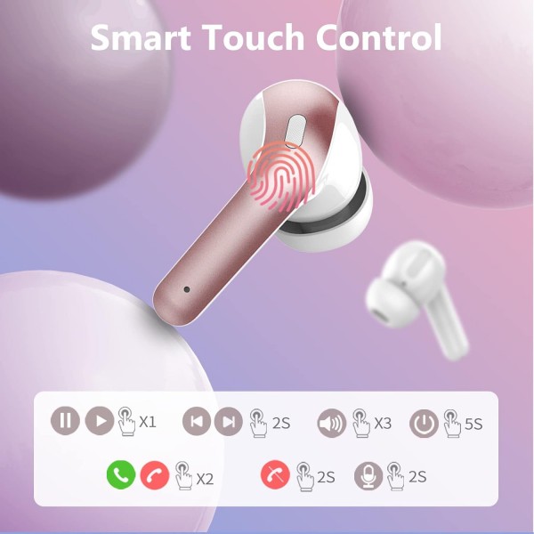 Tiksounds 무선 헤드폰, 마이크가 있는 Bluetooth 헤드폰 인이어, LED 전원 표시등으로 35시간 재생, IPX7 방수, HiFi 스테레오 인이어 헤드폰 Bluetooth for work, study, pink