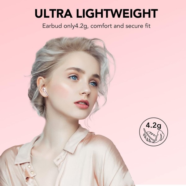 Tiksounds 무선 헤드폰, 마이크가 있는 Bluetooth 헤드폰 인이어, LED 전원 표시등으로 35시간 재생, IPX7 방수, HiFi 스테레오 인이어 헤드폰 Bluetooth for work, study, pink