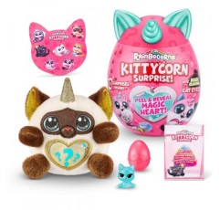 Rainbocorns Kittycorn Surprise Series 1(샴 고양이) by ZURU, 수집용 봉제 인형, 서프라이즈 달걀, 스티커 팩, 젤리 슬라임 똥, 3세 이상 소녀, 어린이용