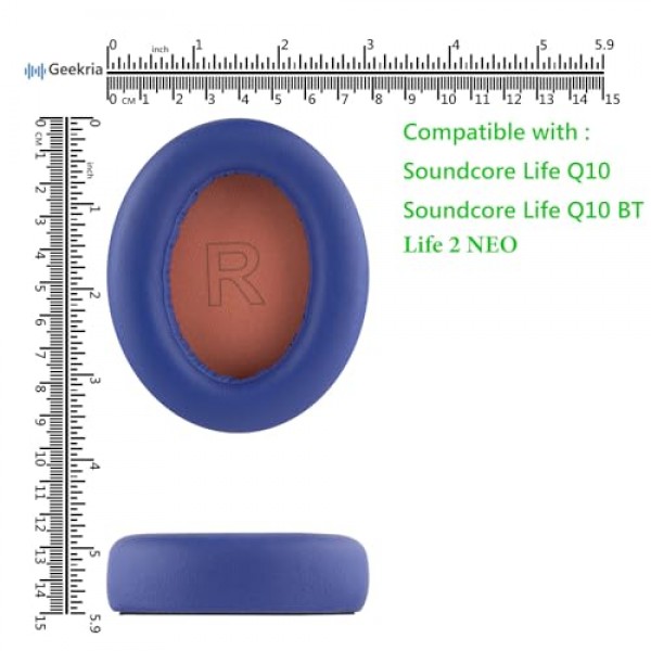 Anker Soundcore Life Q10, Q10, Life 2 NEO BT 헤드폰 이어 쿠션, 헤드셋 이어패드, 이어 컵 커버 수리 부품(블루/오렌지)용 Geekria QuickFit 교체용 이어 패드