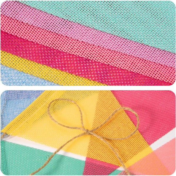 Alintor 페넌트 체인 야외 비바람에 견디는, 5 조각 페넌트 체인 + 황마 가방, 60pcs 모조 리넨 페넌트, 깃발 외부 화환 생일, 학교 등록 장식 1712.5 cm