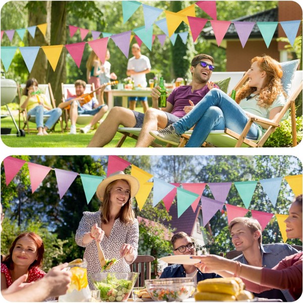 Alintor 페넌트 체인 야외 비바람에 견디는, 5 조각 페넌트 체인 + 황마 가방, 60pcs 모조 리넨 페넌트, 깃발 외부 화환 생일, 학교 등록 장식 1712.5 cm