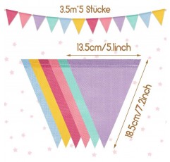 Alintor 페넌트 체인 야외 비바람에 견디는, 5 조각 페넌트 체인 + 황마 가방, 60pcs 모조 리넨 페넌트, 깃발 외부 화환 생일, 학교 등록 장식 1712.5 cm